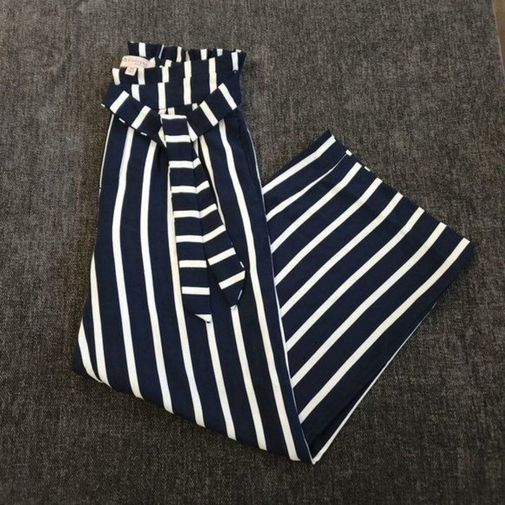 PHILOSOPHY | White Navy Striped Pants Size XS Cropped Wide-leg Nautical NWOT